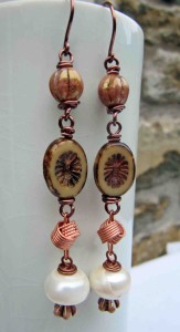 rose taupe long earrings