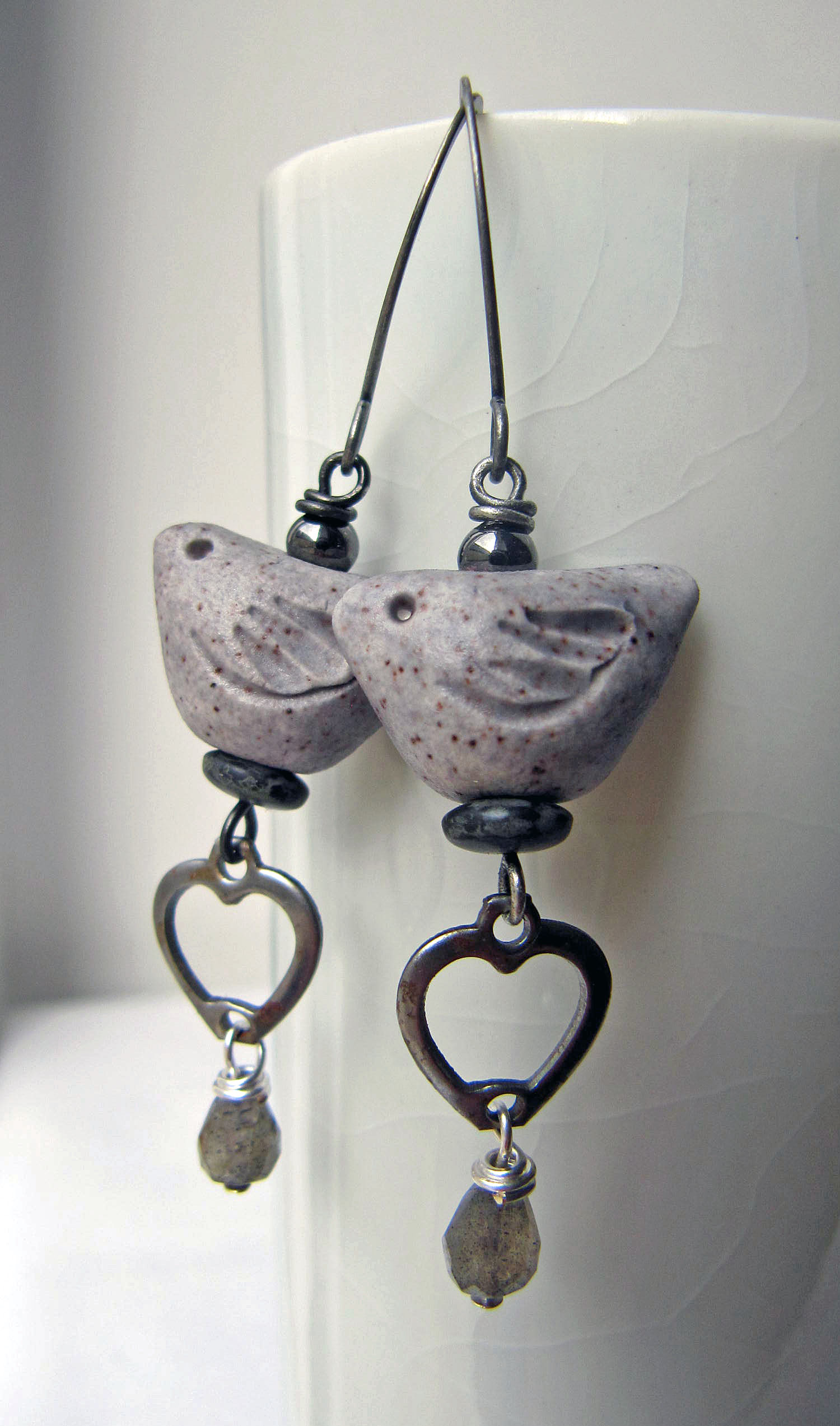 grey bird earrings