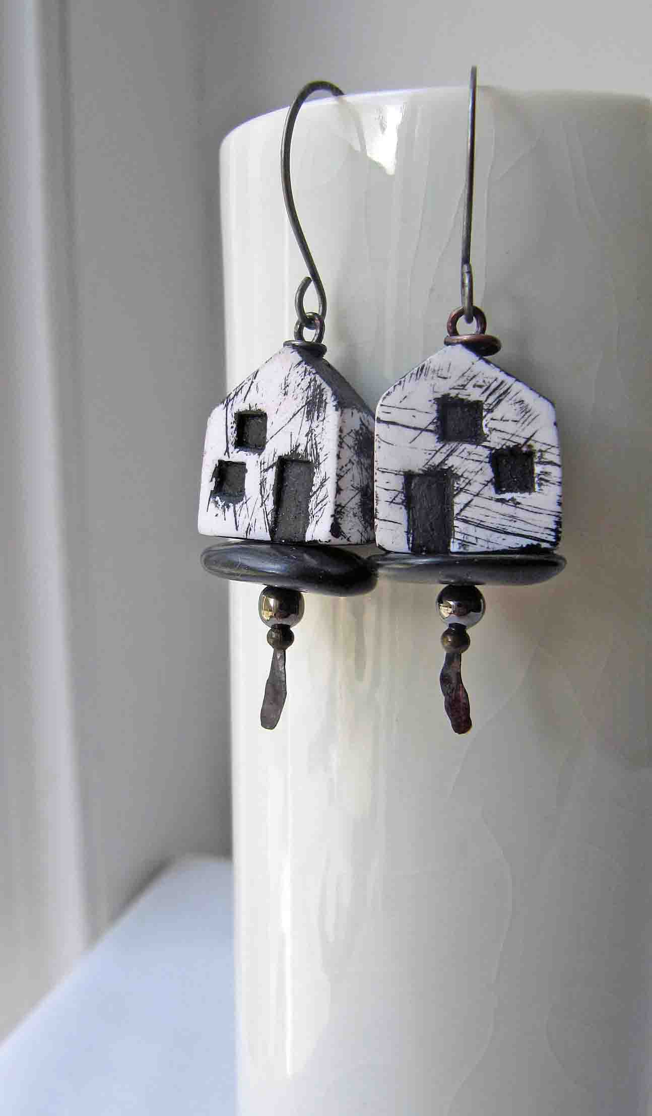 weathered house earrings