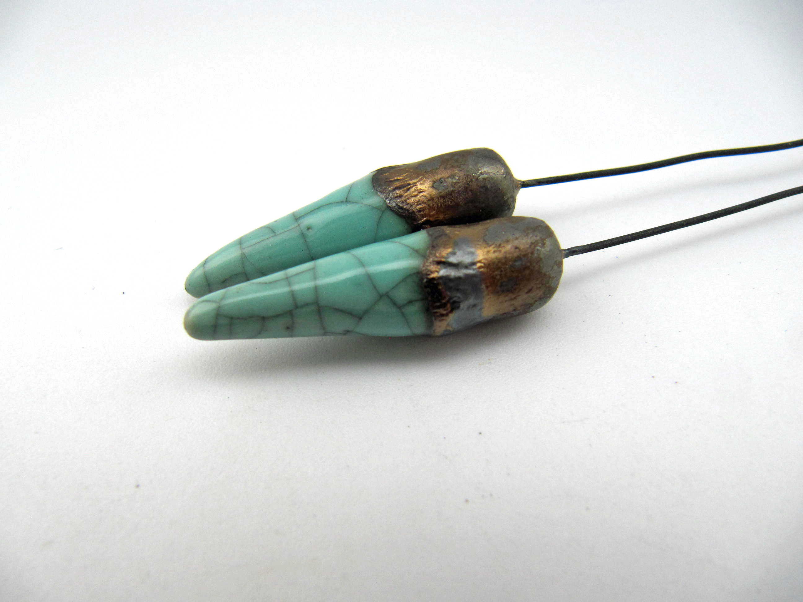 celadon crackle and old gold pod pins 1