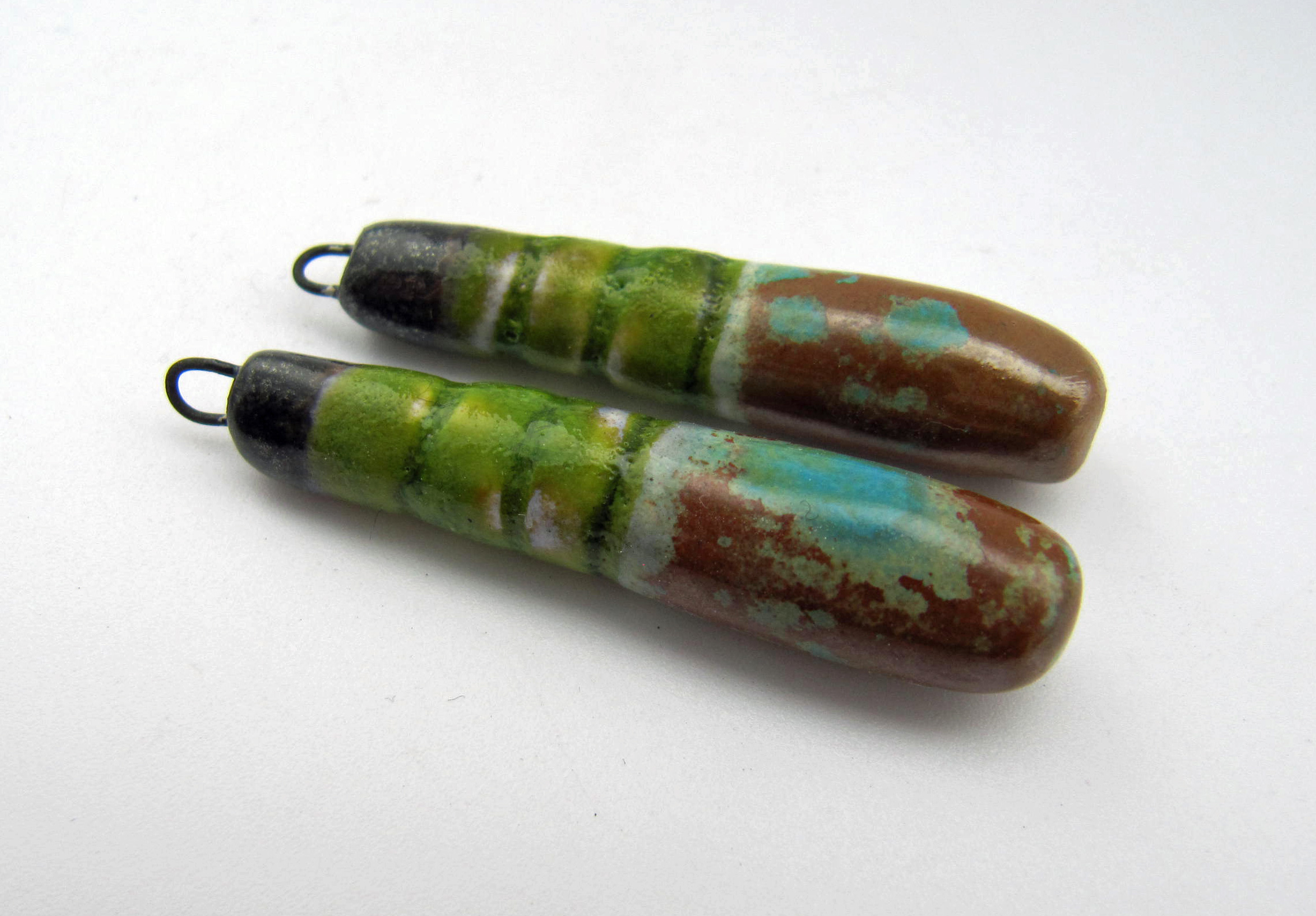 grass green and nut butter turquoise long drops