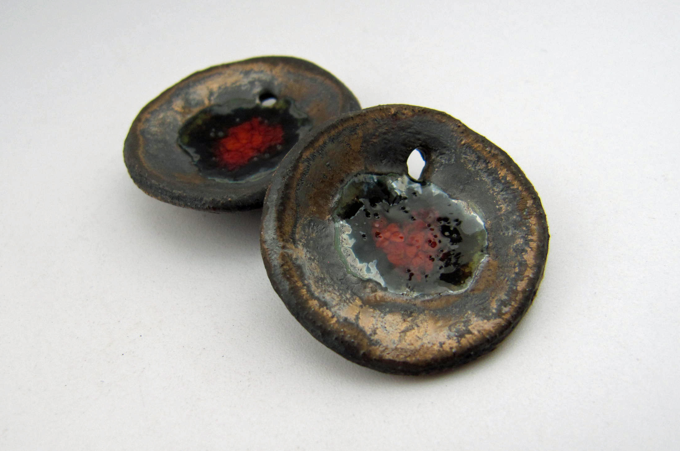 molten red and old gold concave earring charms